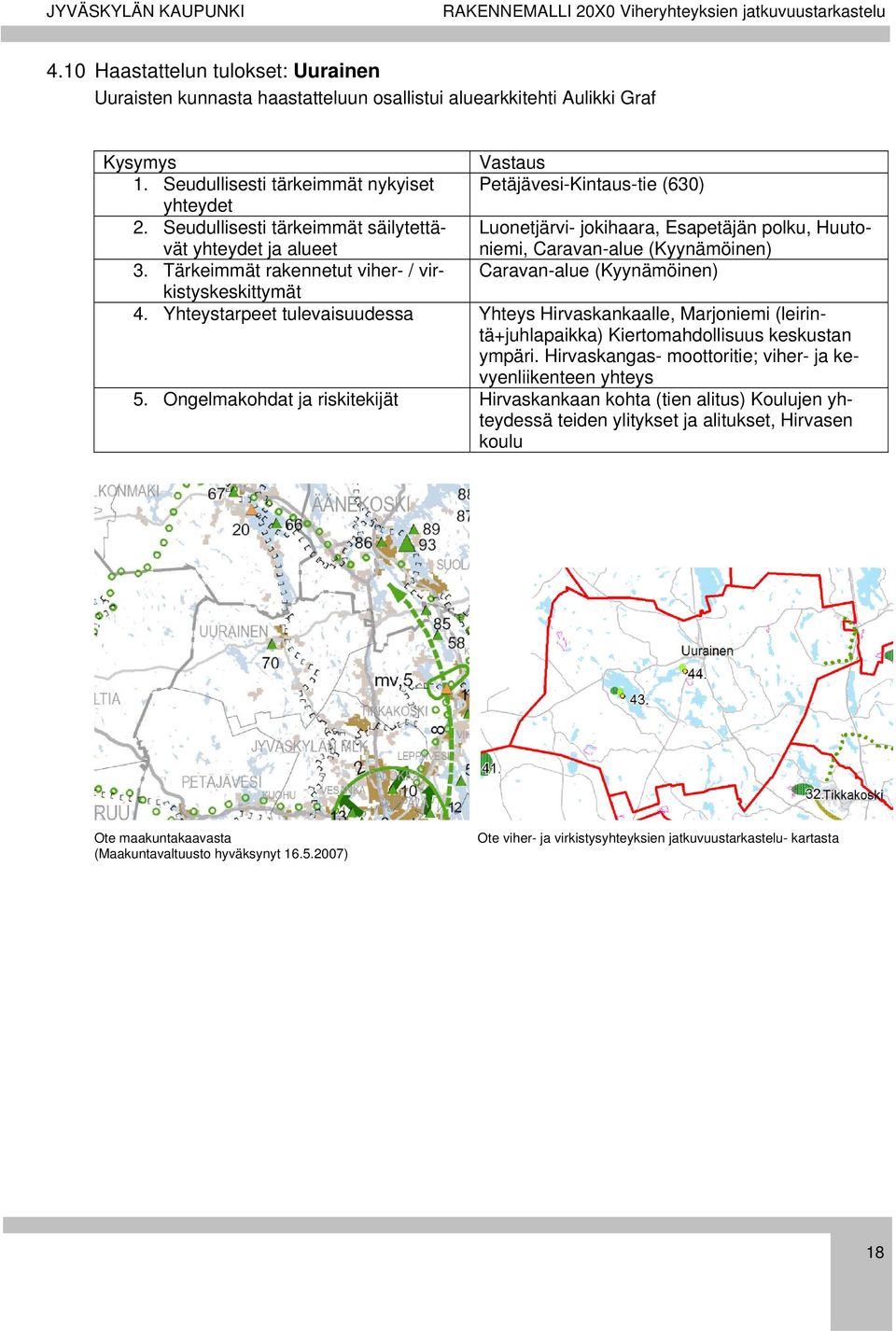 Seudullisesti tärkeimmät säilytettävät yhteydet ja alueet niemi, Caravan-alue (Kyynämöinen) Luonetjärvi- jokihaara, Esapetäjän polku, Huuto- 3.