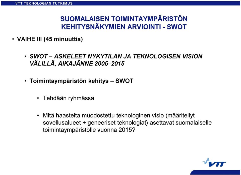 kehitys SWOT Tehdää ryhmässä Mitä haasteita muodostettu tekologie visio (määritellyt