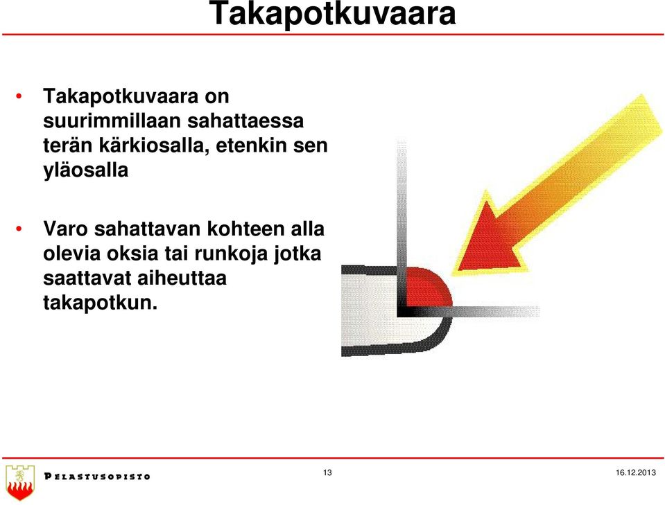 yläosalla Varo sahattavan kohteen alla olevia oksia