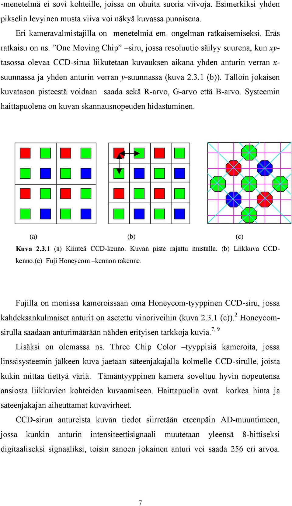 One Moving Chip siru, jossa resoluutio säilyy suurena, kun xytasossa olevaa CCD-sirua liikutetaan kuvauksen aikana yhden anturin verran x- suunnassa ja yhden anturin verran y-suunnassa (kuva 2.3.