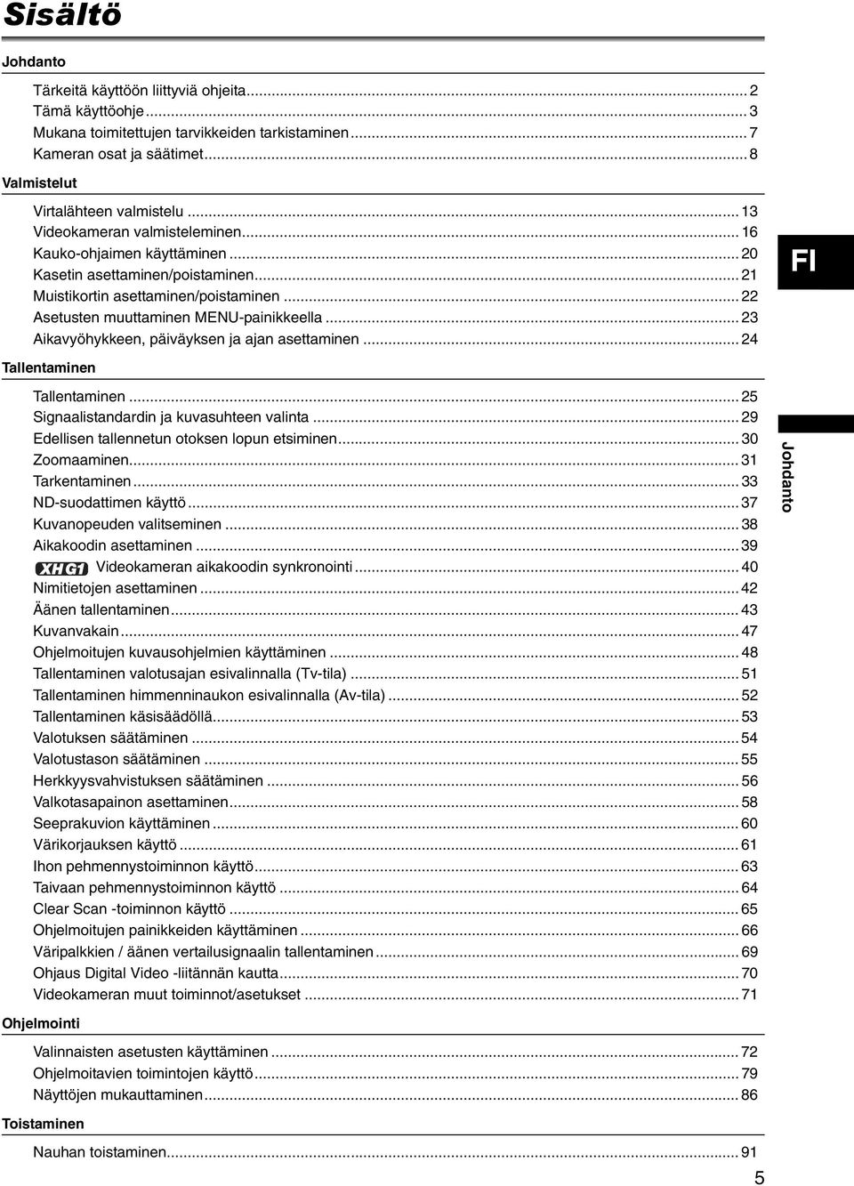 .. 23 Aikavyöhykkeen, päiväyksen ja ajan asettaminen... 24 FI Tallentaminen Tallentaminen... 25 Signaalistandardin ja kuvasuhteen valinta... 29 Edellisen tallennetun otoksen lopun etsiminen.