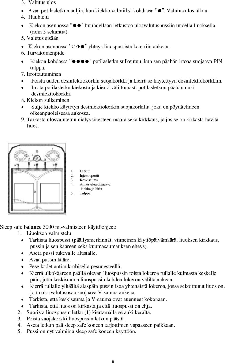 Turvatoimenpide Kiekon kohdassa potilasletku sulkeutuu, kun sen päähän irtoaa suojaava PIN tulppa. 7.