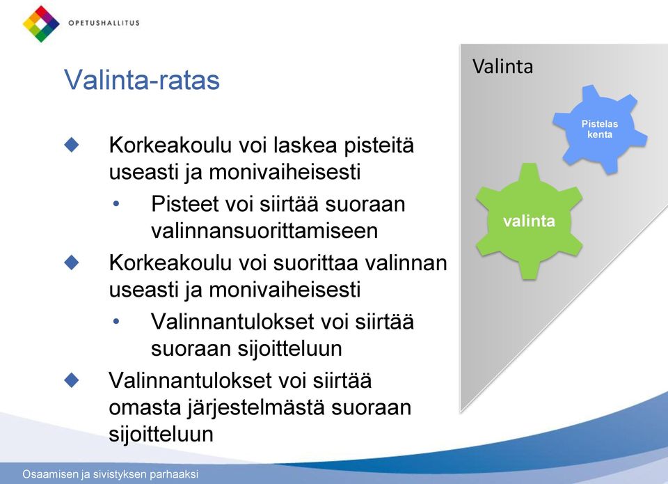 valinnan useasti ja monivaiheisesti Valinnantulokset voi siirtää suoraan