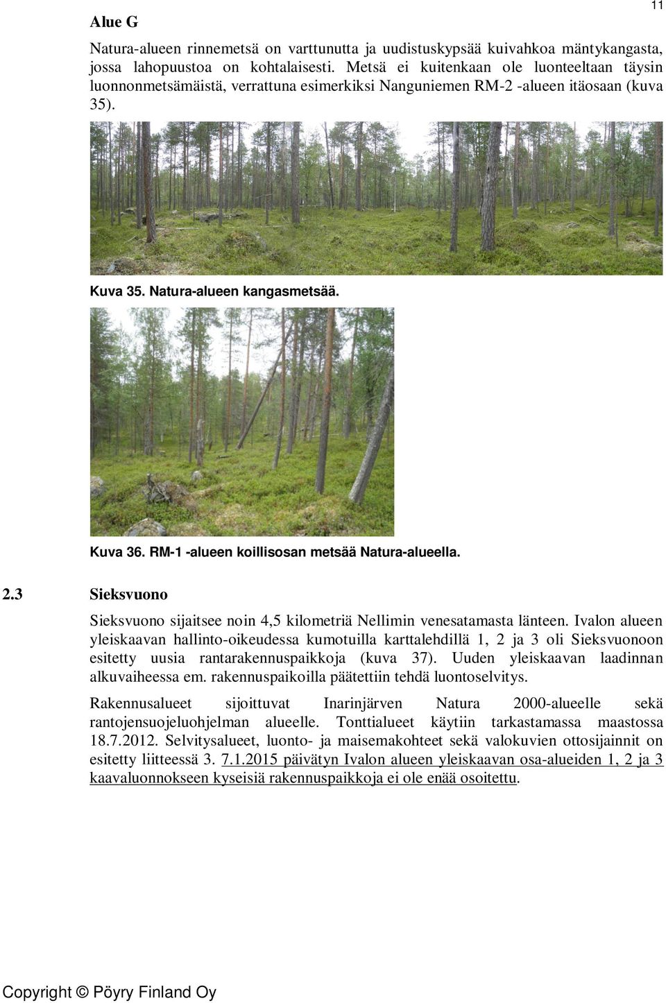 RM-1 -alueen koillisosan metsää Natura-alueella. 2.3 Sieksvuono Sieksvuono sijaitsee noin 4,5 kilometriä Nellimin venesatamasta länteen.