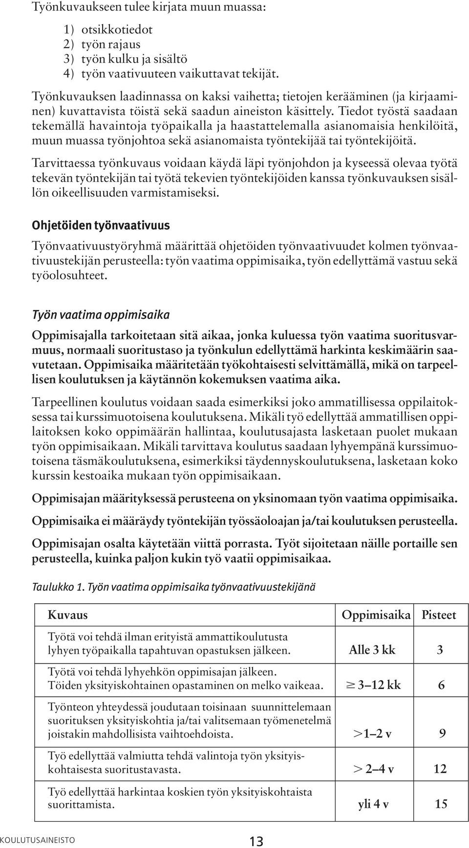 Tiedot työstä saadaan tekemällä havaintoja työpaikalla ja haastattelemalla asianomaisia henkilöitä, muun muassa työnjohtoa sekä asianomaista työntekijää tai työntekijöitä.