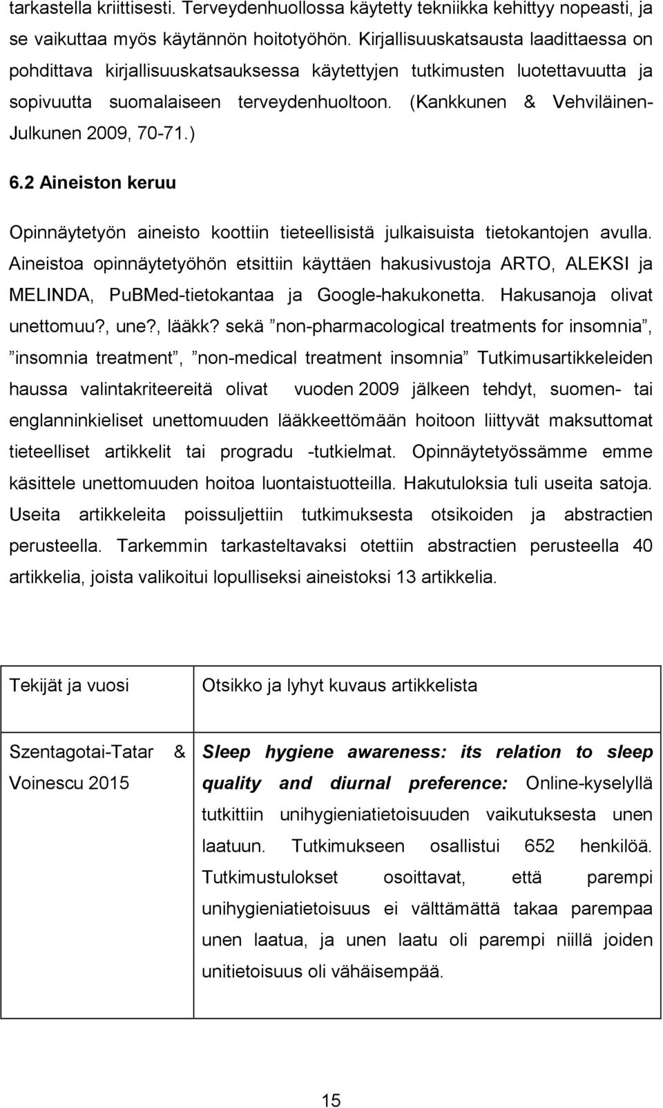 (Kankkunen & Vehviläinen- Julkunen 2009, 70-71.) 6.2 Aineiston keruu Opinnäytetyön aineisto koottiin tieteellisistä julkaisuista tietokantojen avulla.