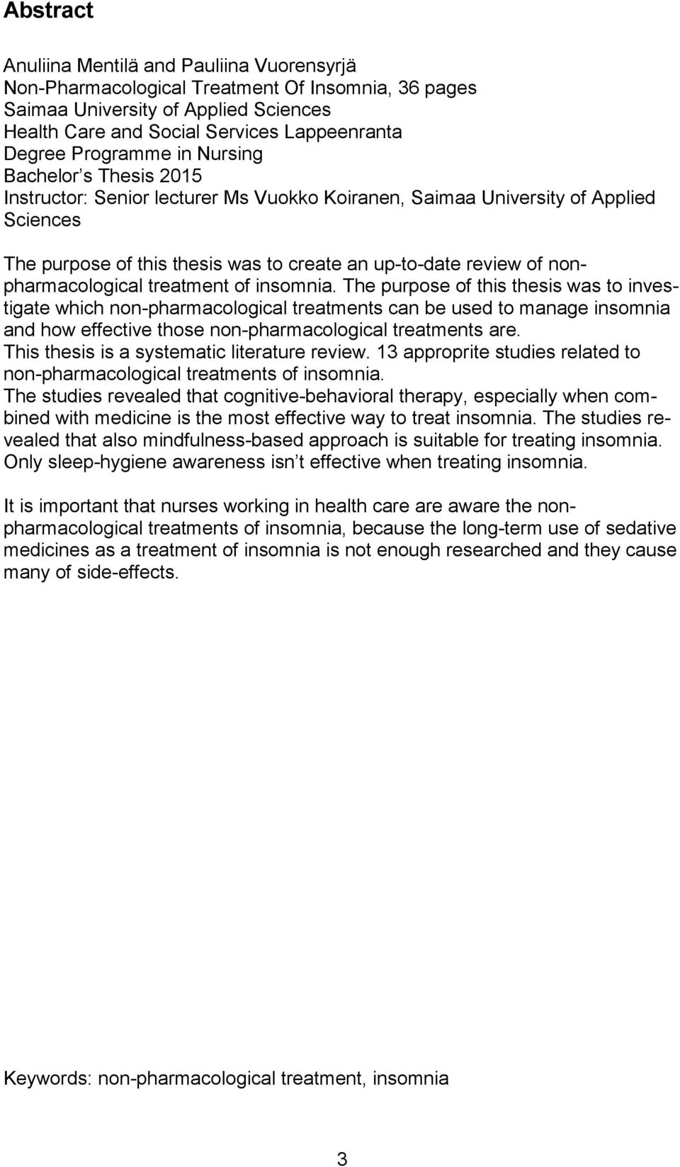 nonpharmacological treatment of insomnia.