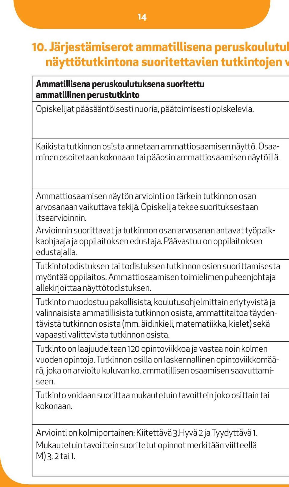 päätoimisesti opiskelevia. Kaikista tutkinnon osista annetaan ammattiosaamisen näyttö. Osaaminen osoitetaan kokonaan tai pääosin ammattiosaamisen näytöillä.