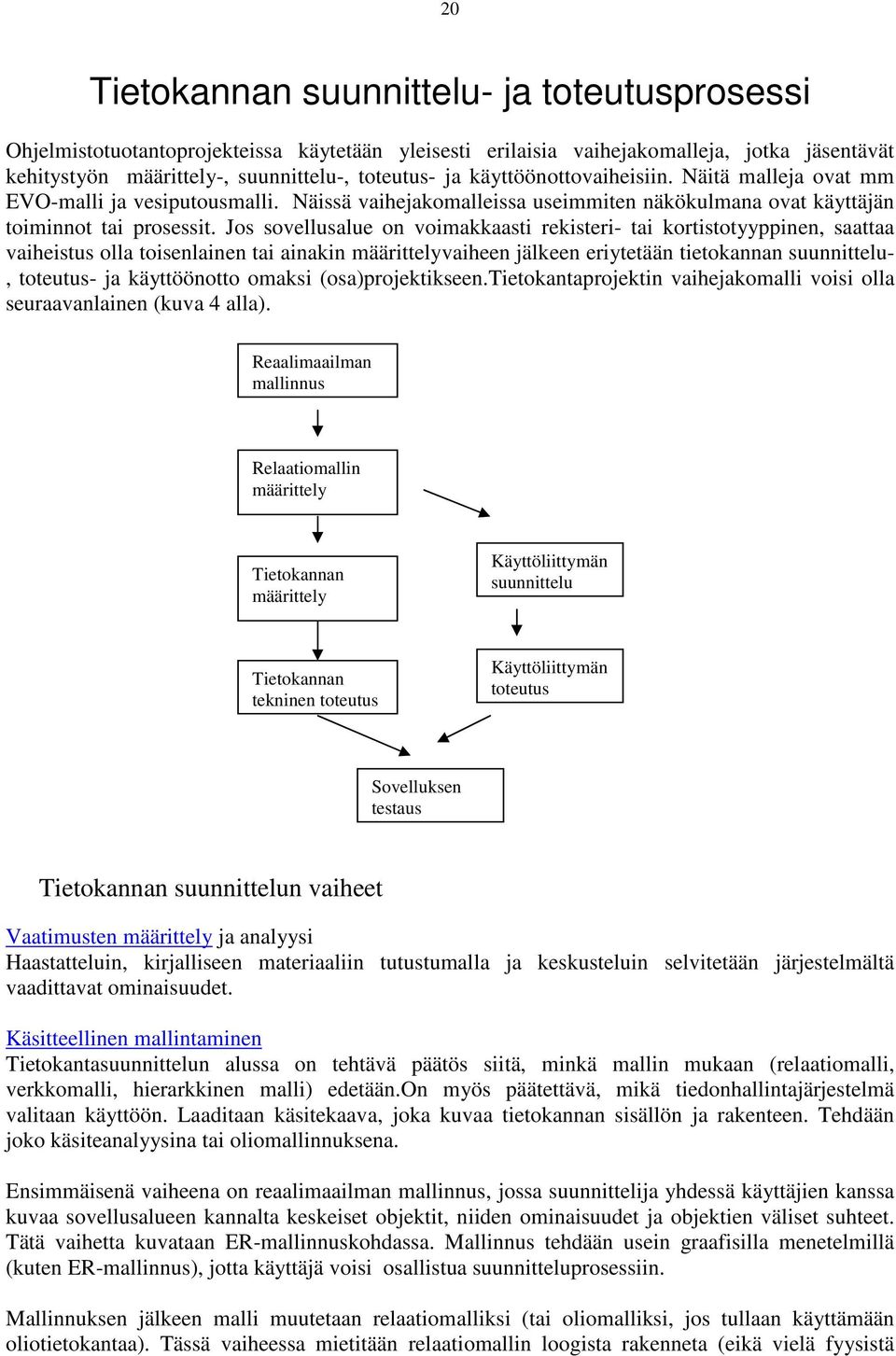 Jos sovellusalue on voimakkaasti rekisteri- tai kortistotyyppinen, saattaa vaiheistus olla toisenlainen tai ainakin määrittelyvaiheen jälkeen eriytetään tietokannan suunnittelu-, toteutus- ja