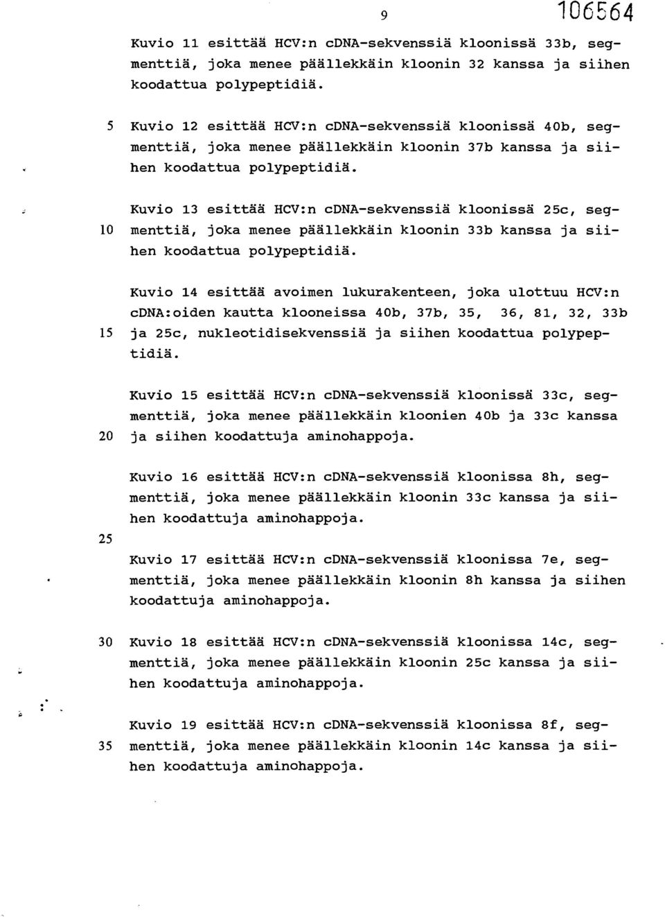 Kuvio 13 esittää HCV:n cdna-sekvenssiä kloonissä 25c, seg- 10 menttiä, joka menee päällekkäin kloonin 33b kanssa ja siihen koodattua polypeptidiä.