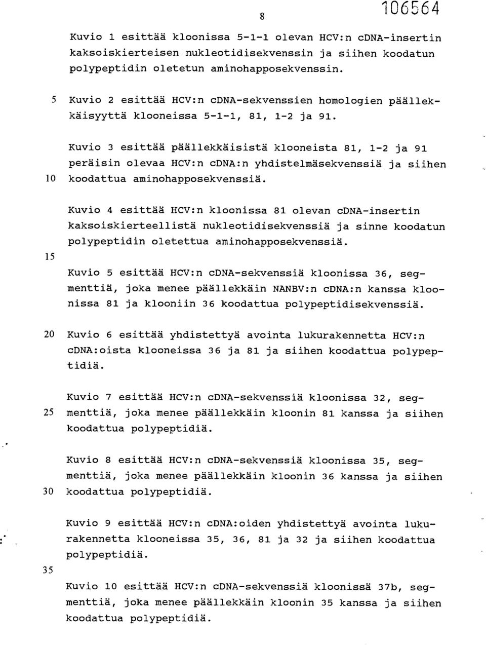 Kuvio 3 esittää päällekkäisistä klooneista 81, 1-2 ja 91 peräisin olevaa HCV:n cdna:n yhdistelmäsekvenssiä ja siihen 10 koodattua aminohapposekvenssiä.