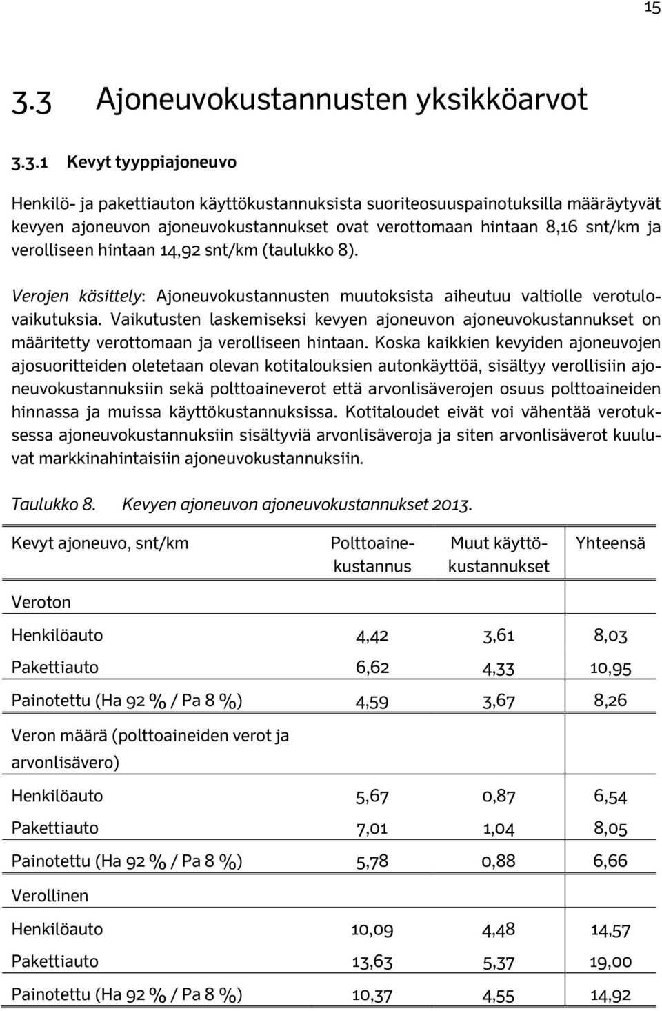 Vaikutusten laskemiseksi kevyen ajoneuvon ajoneuvokustannukset on määritetty verottomaan ja verolliseen hintaan.