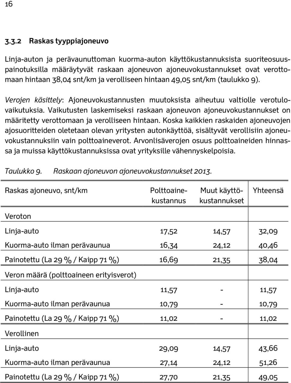 Vaikutusten laskemiseksi raskaan ajoneuvon ajoneuvokustannukset on määritetty verottomaan ja verolliseen hintaan.