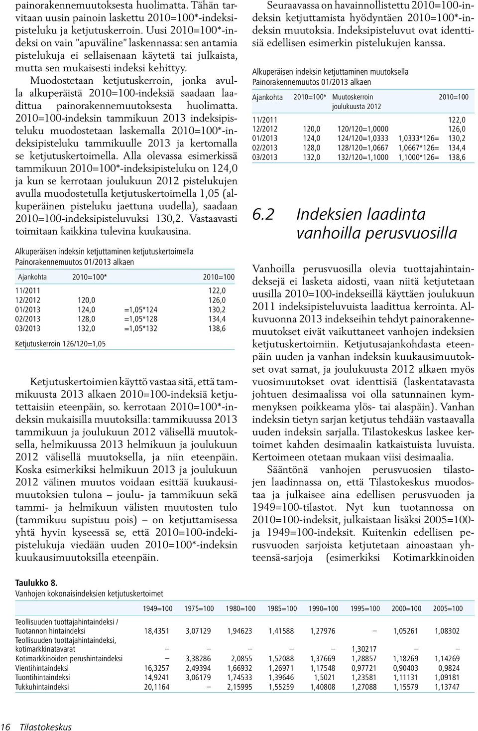 Muodostetaan ketjutuskerroin, jonka avulla alkuperäistä 2010=100-indeksiä saadaan laadittua painorakennemuutoksesta huolimatta.