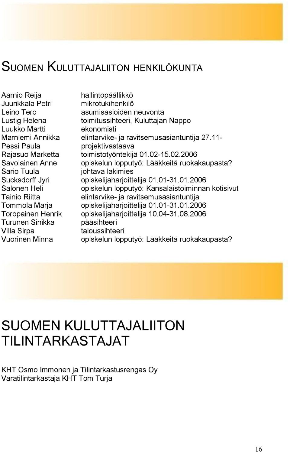 ekonomisti elintarvike- ja ravitsemusasiantuntija 27.11projektivastaava toimistotyöntekijä 01.02-15.02.2006 opiskelun lopputyö: Lääkkeitä ruokakaupasta? johtava lakimies opiskelijaharjoittelija 01.