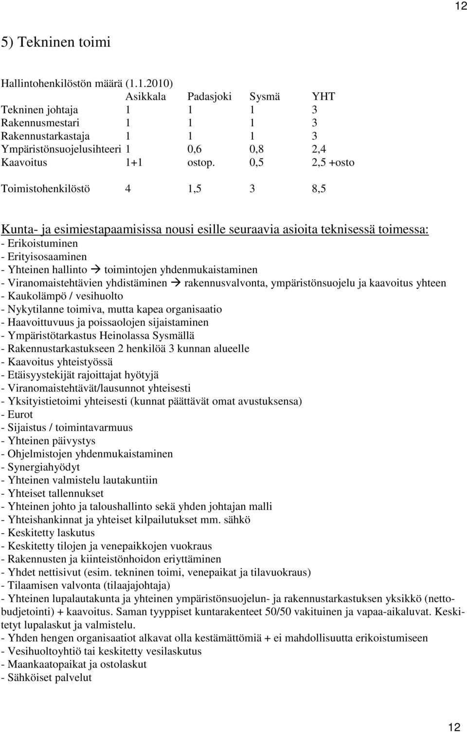 yhdenmukaistaminen - Viranomaistehtävien yhdistäminen rakennusvalvonta, ympäristönsuojelu ja kaavoitus yhteen - Kaukolämpö / vesihuolto - Nykytilanne toimiva, mutta kapea organisaatio - Haavoittuvuus