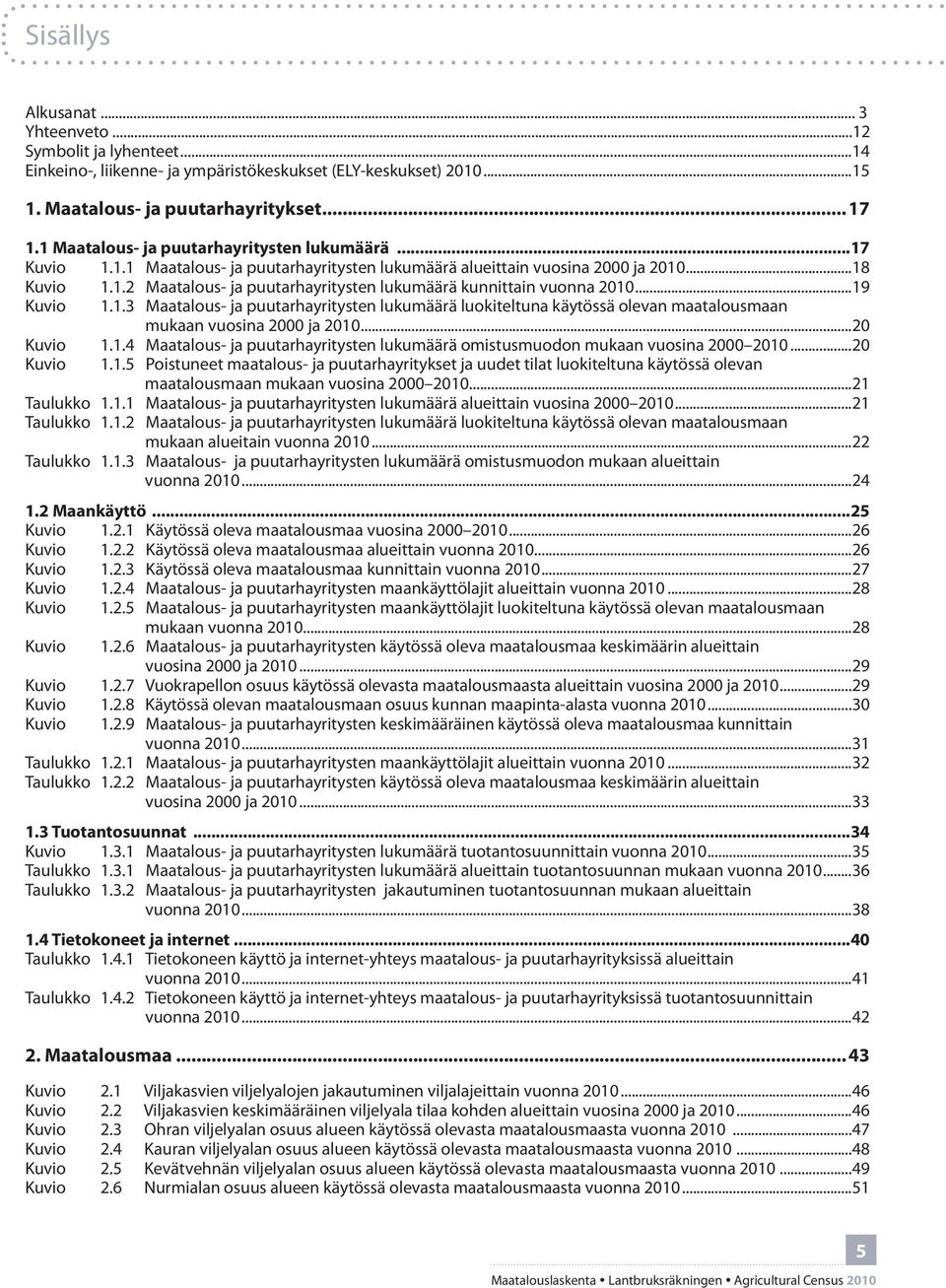 ..19 Kuvio 1.1.3 Maatalous- ja puutarhayritysten lukumäärä luokiteltuna käytössä olevan maatalousmaan mukaan vuosina 2000 ja 2010...20 Kuvio 1.1.4 Maatalous- ja puutarhayritysten lukumäärä omistusmuodon mukaan vuosina 2000 2010.