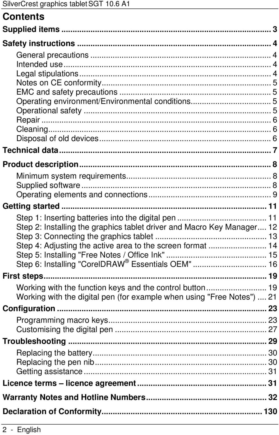 .. 7 Product description... 8 Minimum system requirements... 8 Supplied software... 8 Operating elements and connections... 9 Getting started... 11 Step 1: Inserting batteries into the digital pen.