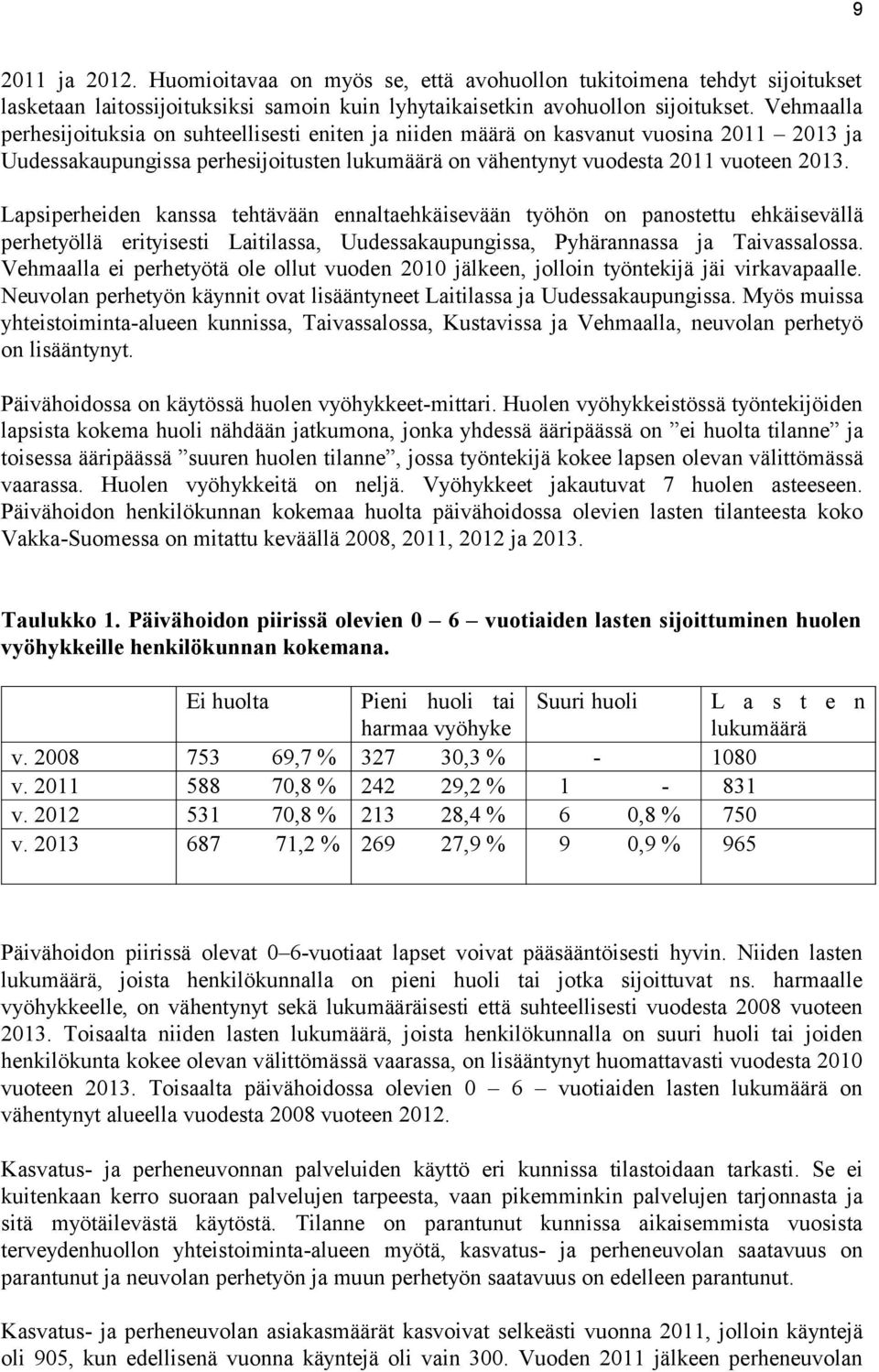 Lapsiperheiden kanssa tehtävään ennaltaehkäisevään työhön on panostettu ehkäisevällä perhetyöllä erityisesti Laitilassa, Uudessakaupungissa, Pyhärannassa ja Taivassalossa.