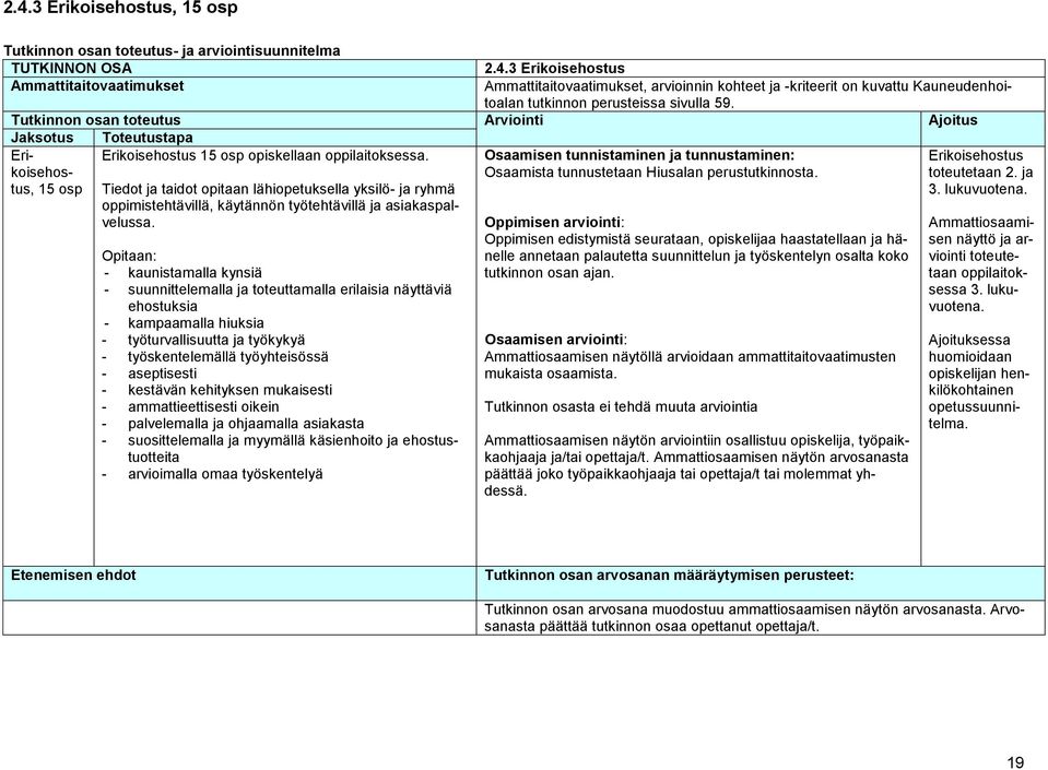 Osaamisen tunnistaminen ja tunnustaminen: Osaamista tunnustetaan Hiusalan perustutkinnosta. Erikoisehostus toteutetaan 2. ja 3. lukuvuotena.