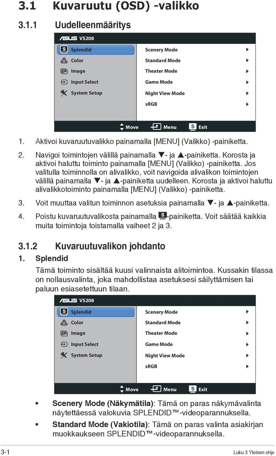 Korosta ja aktivoi haluttu toiminto painamalla [MENU] (Valikko) -painiketta.