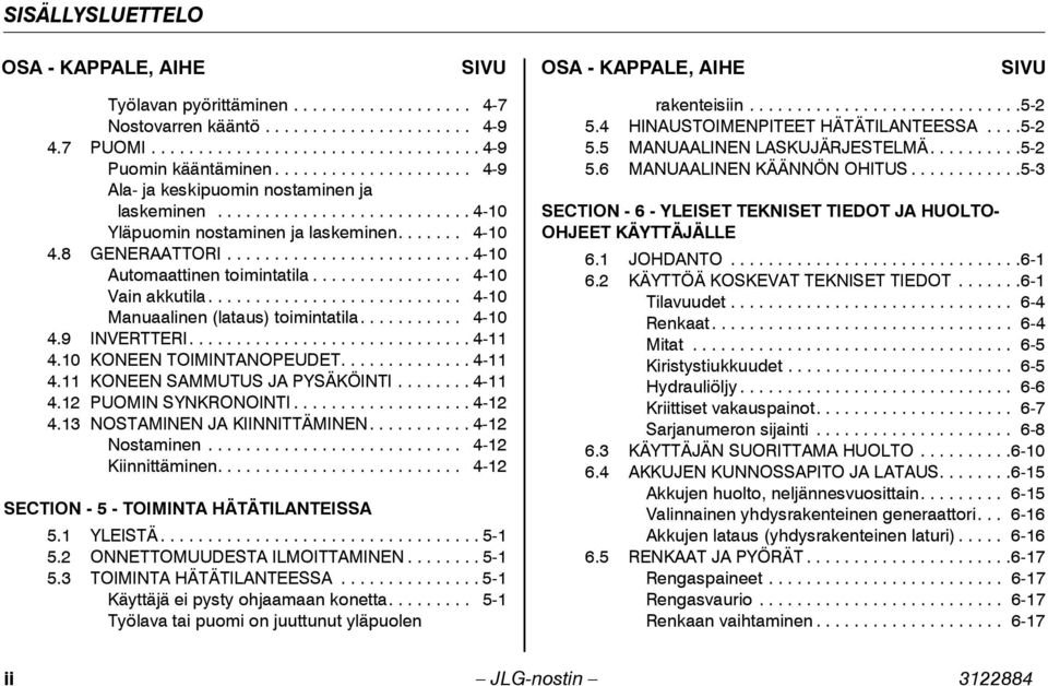 ............... 4-10 Vain akkutila........................... 4-10 Manuaalinen (lataus) toimintatila........... 4-10 4.9 INVERTTERI.............................. 4-11 4.10 KONEEN TOIMINTANOPEUDET.