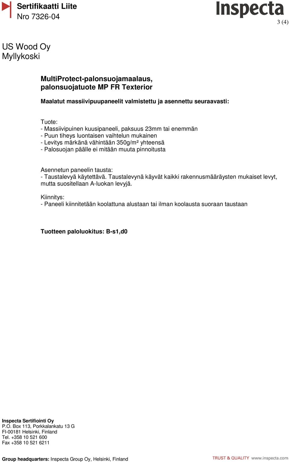 märkänä vähintään 350g/m² yhteensä - Paneeli
