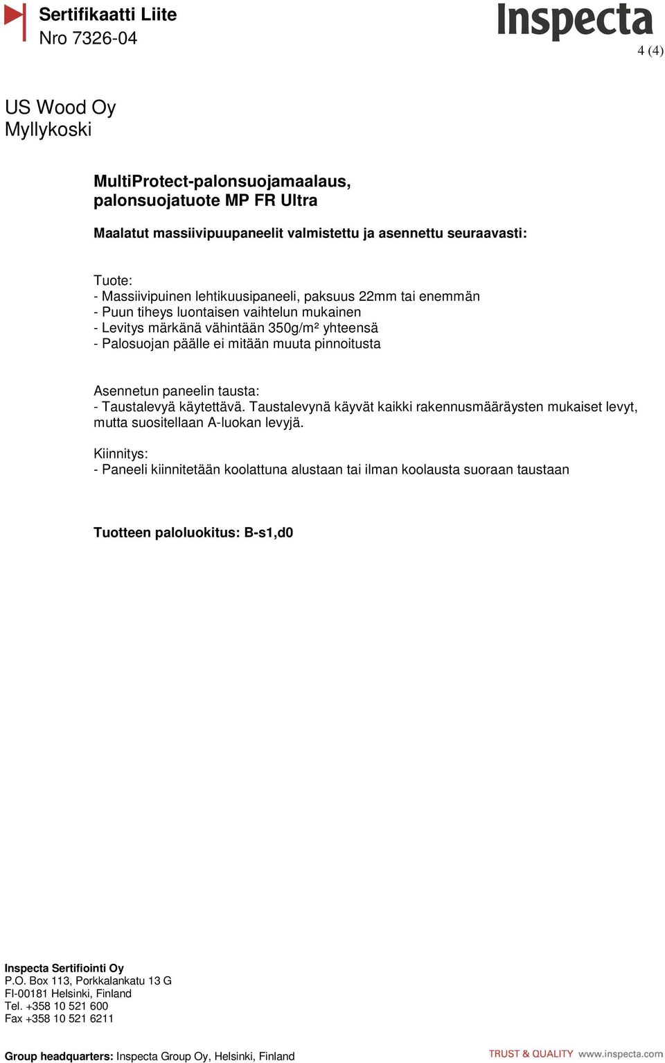 märkänä vähintään 350g/m² yhteensä - Paneeli