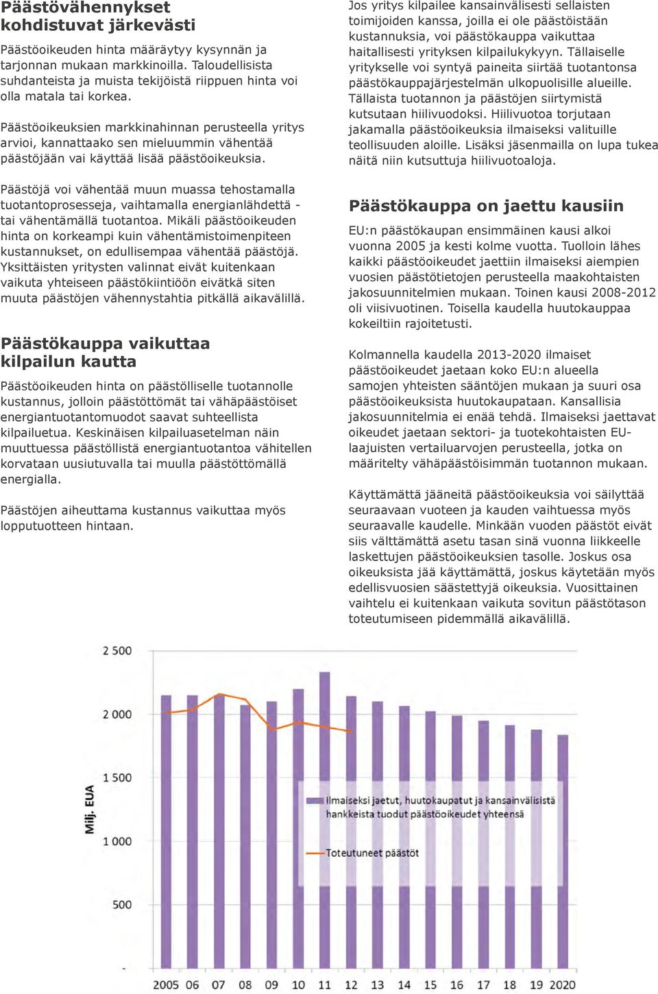 Päästöoikeuksien markkinahinnan perusteella yritys arvioi, kannattaako sen mieluummin vähentää päästöjään vai käyttää lisää päästöoikeuksia.