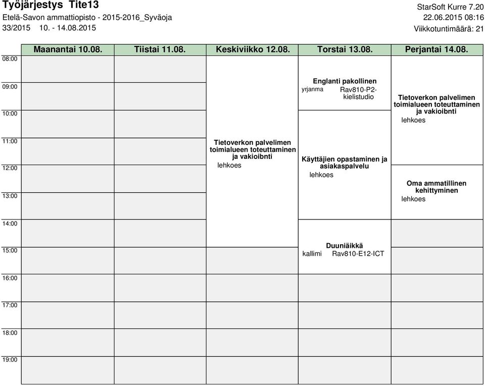 08. Torstai 13.08. Perjantai 14.08. Käyttäjien opastaminen ja