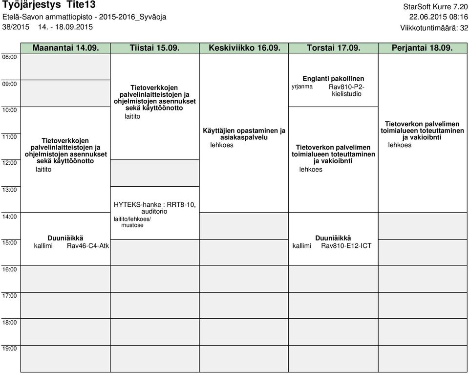 09. Torstai 17.09. Perjantai 18.09. Käyttäjien opastaminen ja