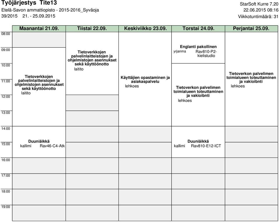09. Torstai 24.09. Perjantai 25.09. Käyttäjien opastaminen