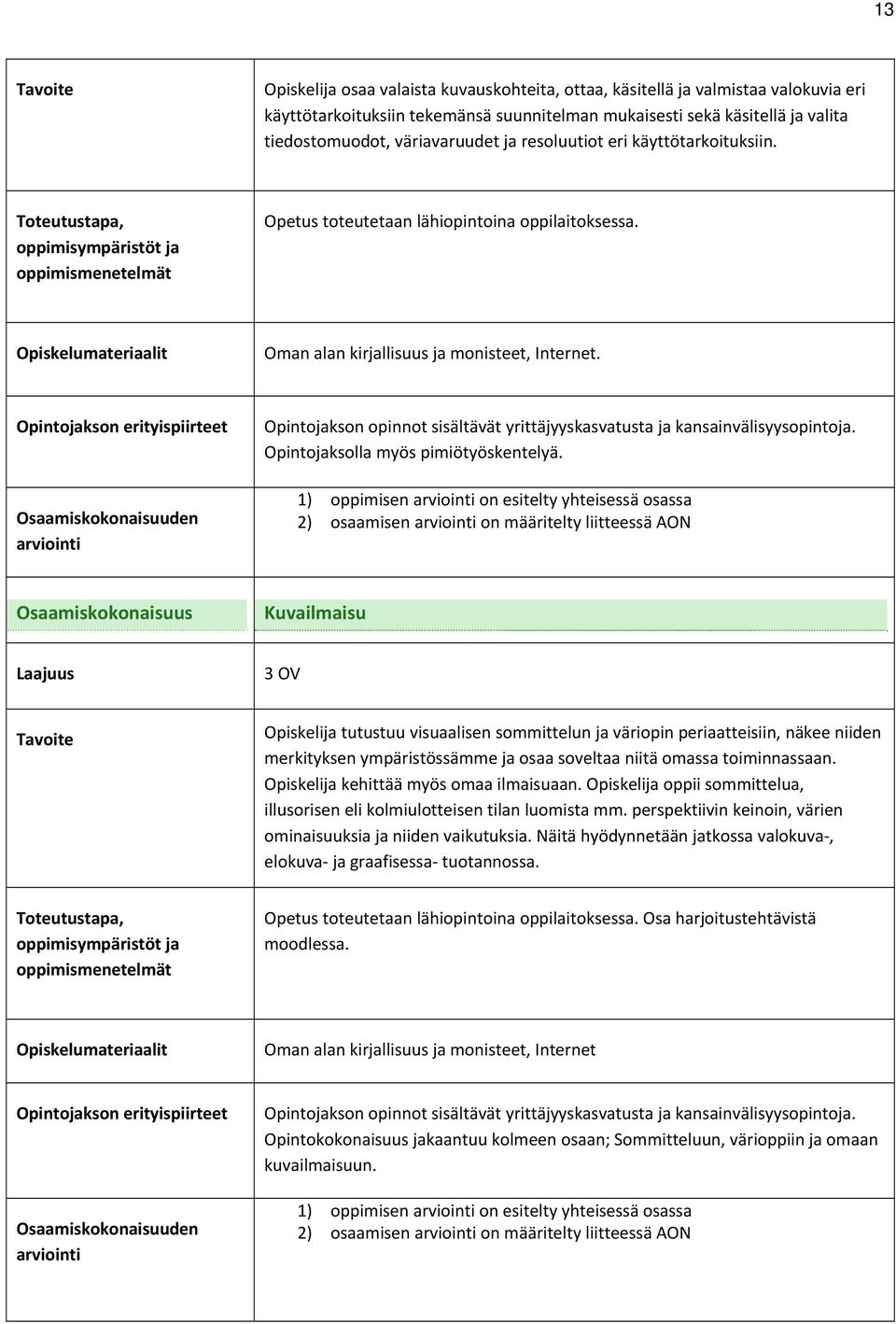 Opintojakson opinnot sisältävät yrittäjyyskasvatusta ja kansainvälisyysopintoja. Opintojaksolla myös pimiötyöskentelyä.