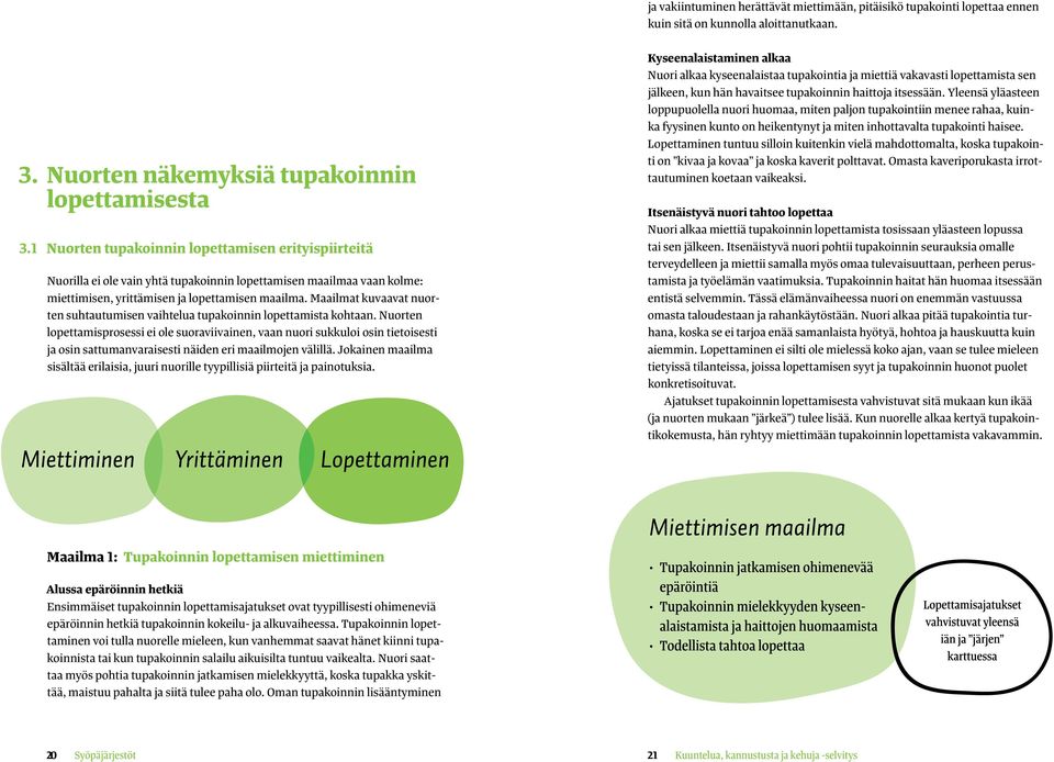 Maailmat kuvaavat nuorten suhtautumisen vaihtelua tupakoinnin lopettamista kohtaan.