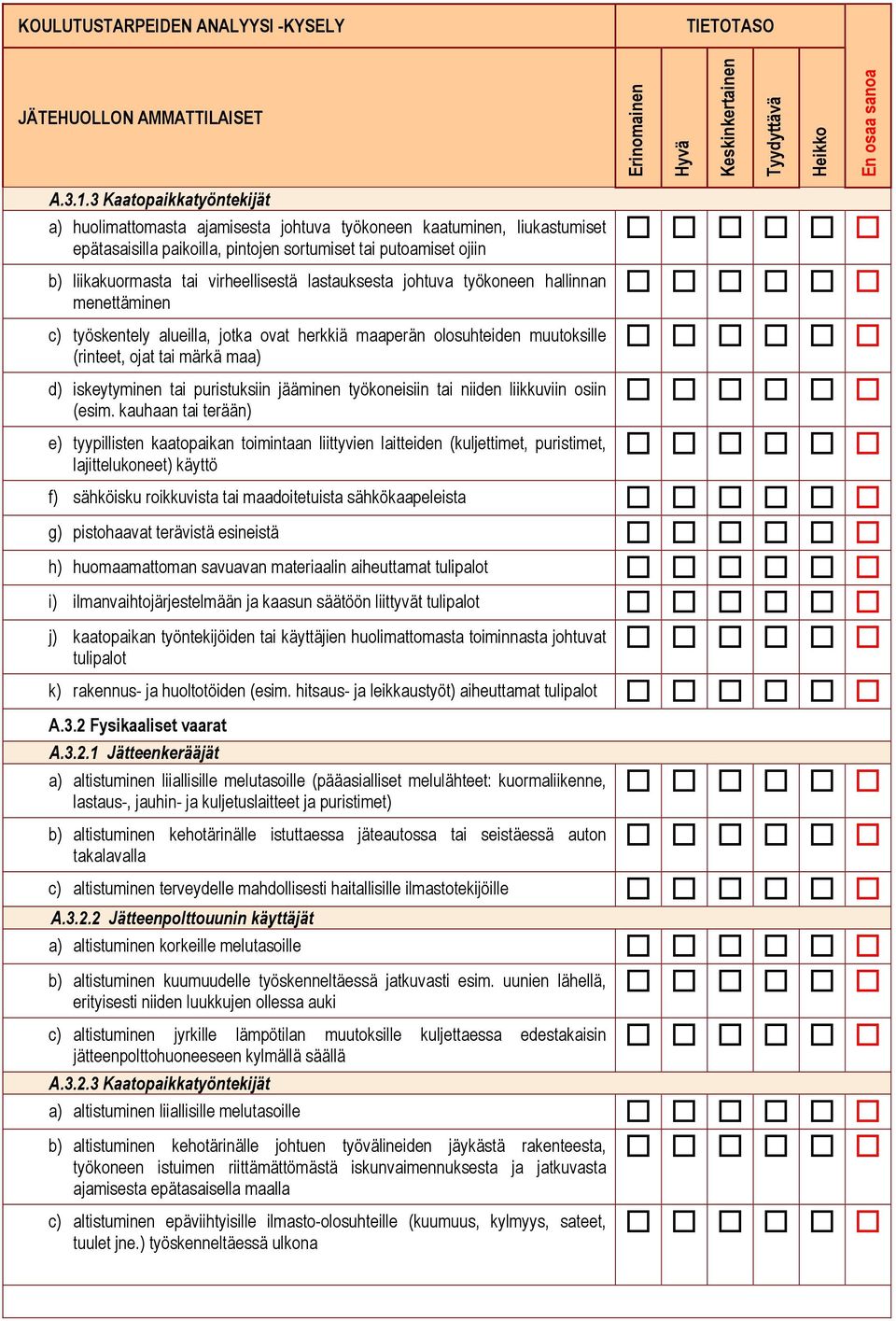 virheellisestä lastauksesta johtuva työkoneen hallinnan menettäminen c) työskentely alueilla, jotka ovat herkkiä maaperän olosuhteiden muutoksille (rinteet, ojat tai märkä maa) d) iskeytyminen tai