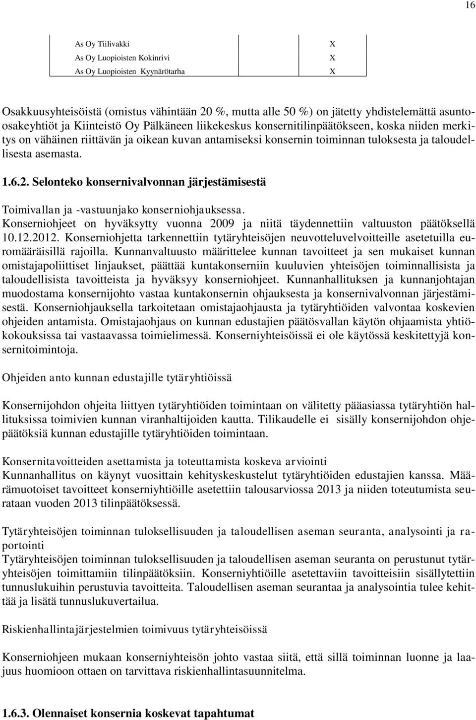 Selonteko konsernivalvonnan järjestämisestä Toimivallan ja -vastuunjako konserniohjauksessa. Konserniohjeet on hyväksytty vuonna 2009 ja niitä täydennettiin valtuuston päätöksellä 10.12.2012.