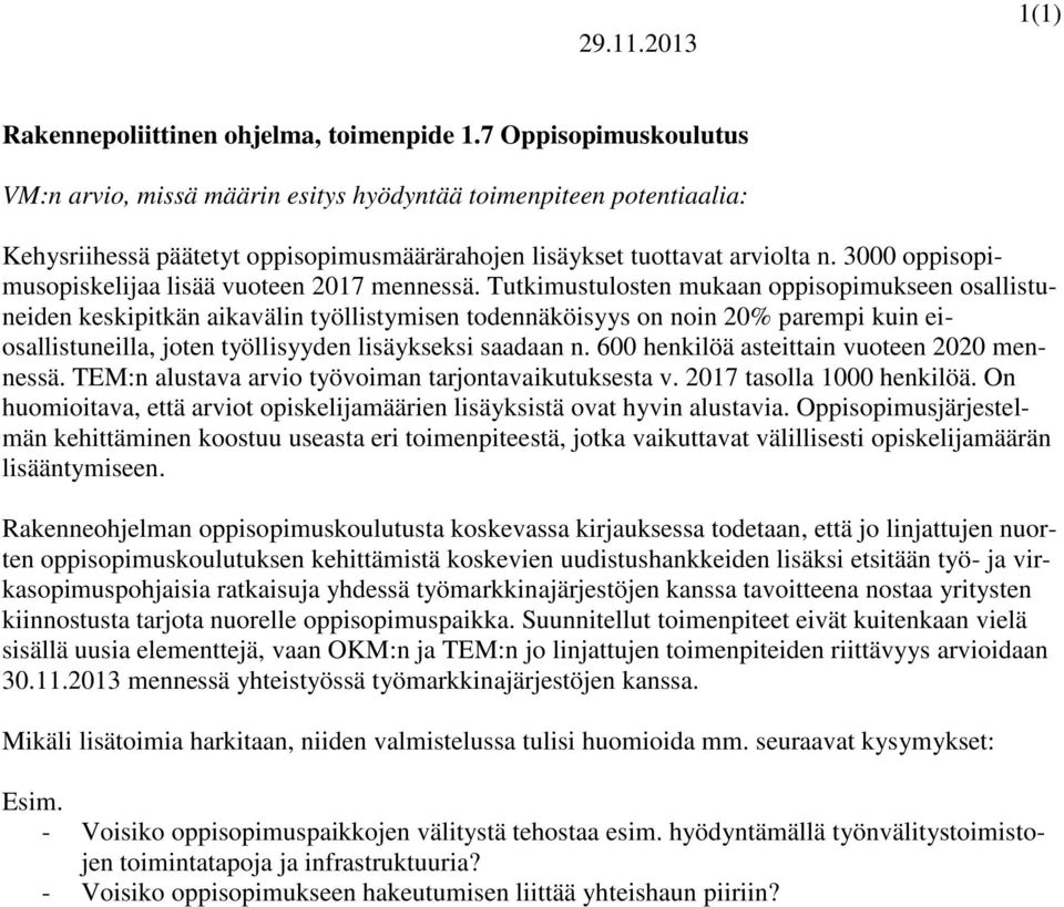 3000 oppisopimusopiskelijaa lisää vuoteen 2017 mennessä.