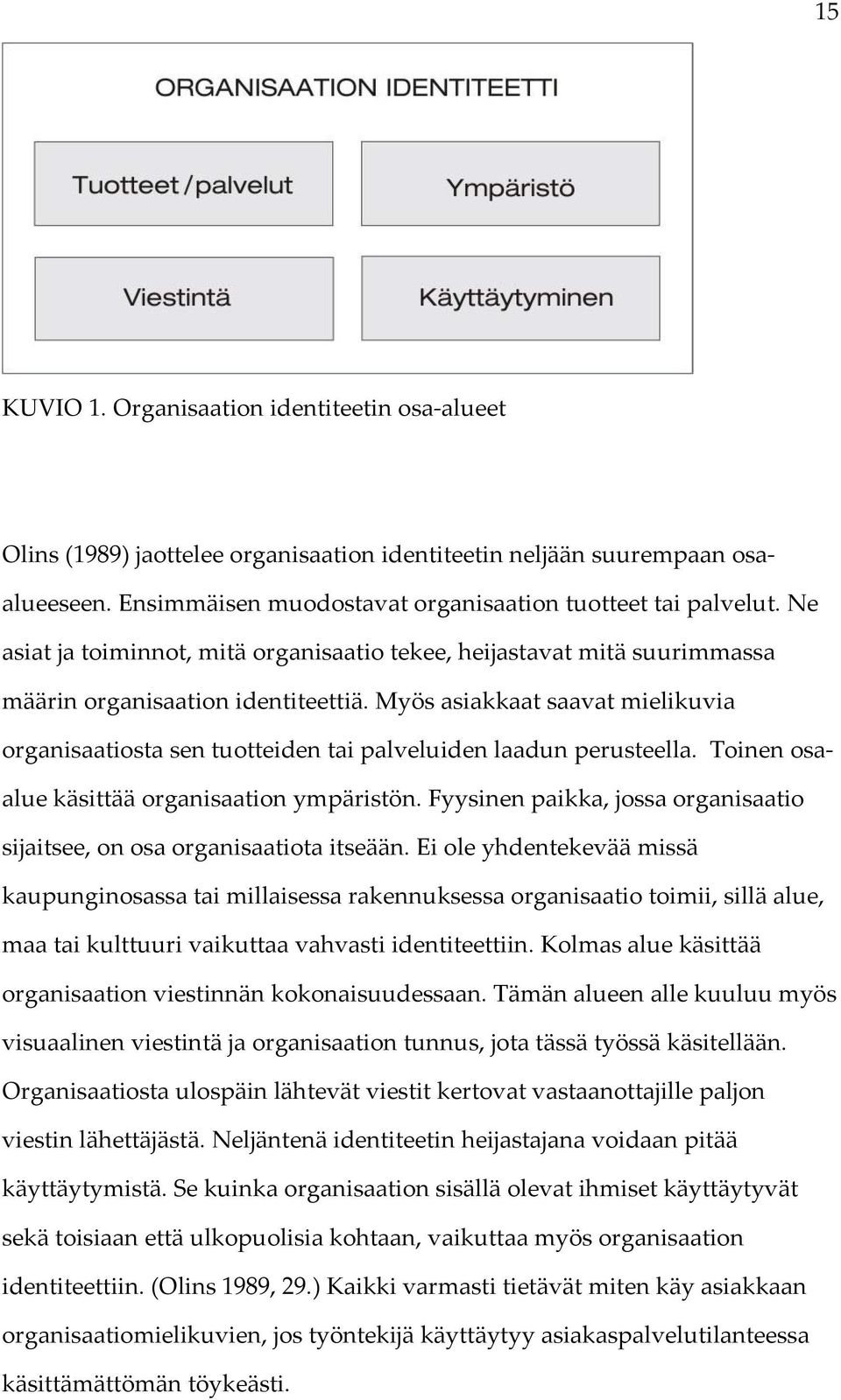 Myös asiakkaat saavat mielikuvia organisaatiosta sen tuotteiden tai palveluiden laadun perusteella. Toinen osaalue käsittää organisaation ympäristön.