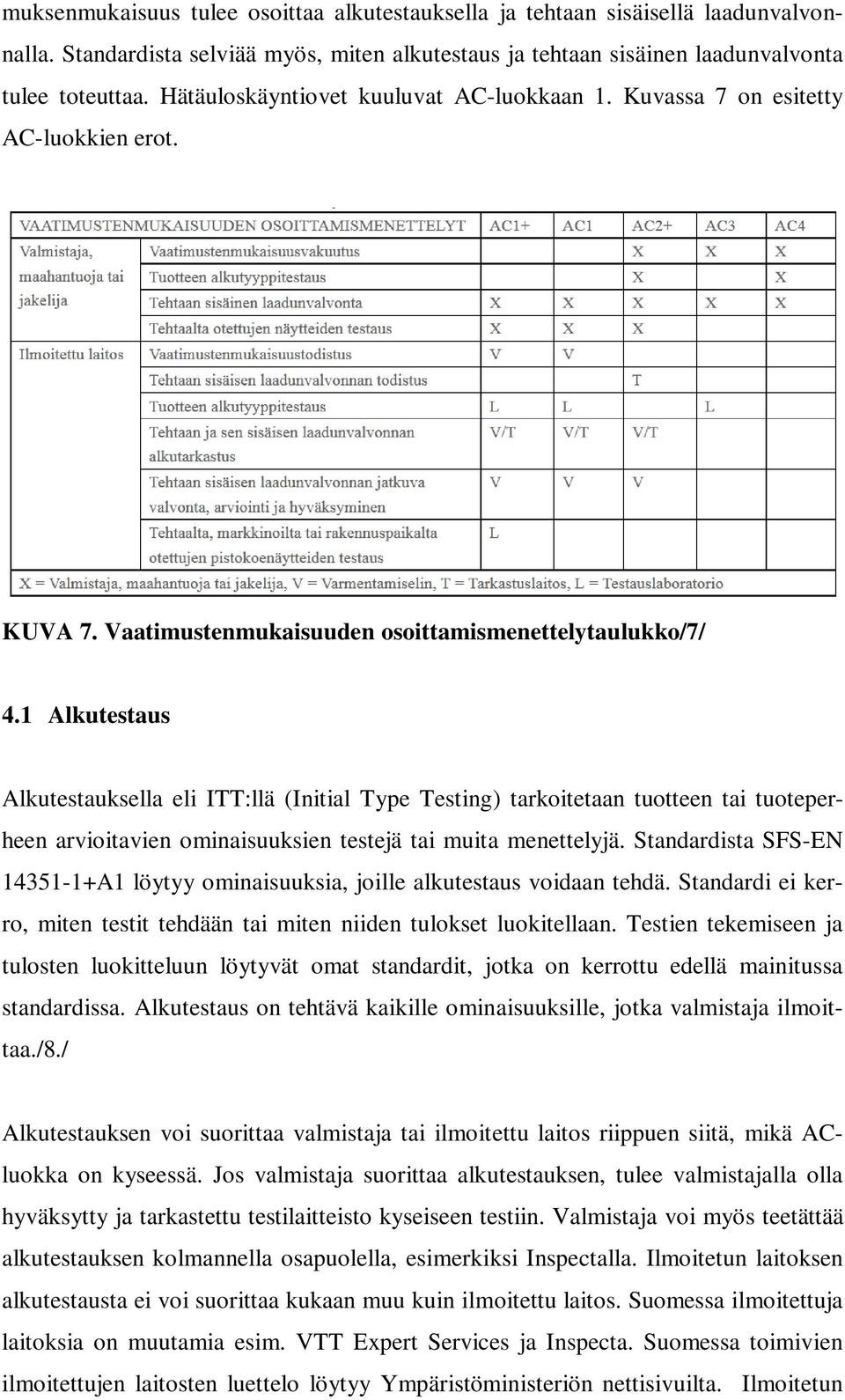 1 Alkutestaus Alkutestauksella eli ITT:llä (Initial Type Testing) tarkoitetaan tuotteen tai tuoteperheen arvioitavien ominaisuuksien testejä tai muita menettelyjä.