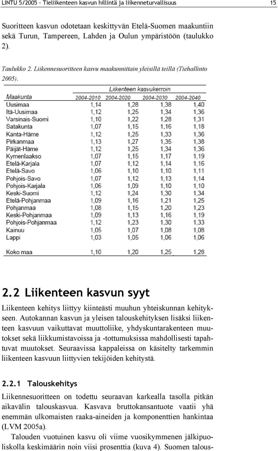 Autokannan kasvun ja yleisen talouskehityksen lisäksi liikenteen kasvuun vaikuttavat muuttoliike, yhdyskuntarakenteen muutokset sekä liikkumistavoissa ja -tottumuksissa mahdollisesti tapahtuvat