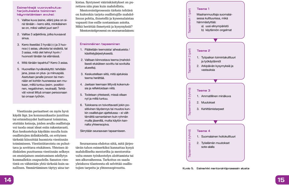 Mentorointiprosessin tärkein tehtävä on kuitenkin tarjota osallistujille mahdollisuus pohtia, ihmetellä ja kyseenalaistaa vapaasti itse esille nostamiaan asioita.