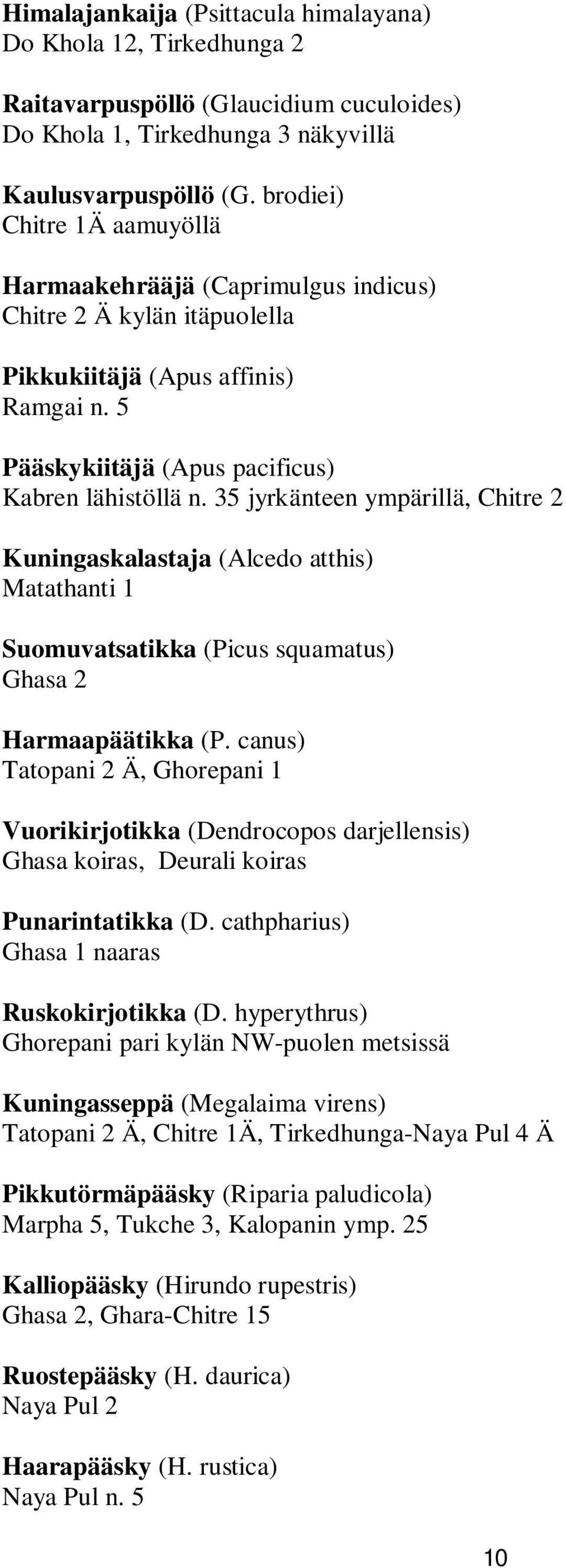 35 jyrkänteen ympärillä, Chitre 2 Kuningaskalastaja (Alcedo atthis) Matathanti 1 Suomuvatsatikka (Picus squamatus) Ghasa 2 Harmaapäätikka (P.