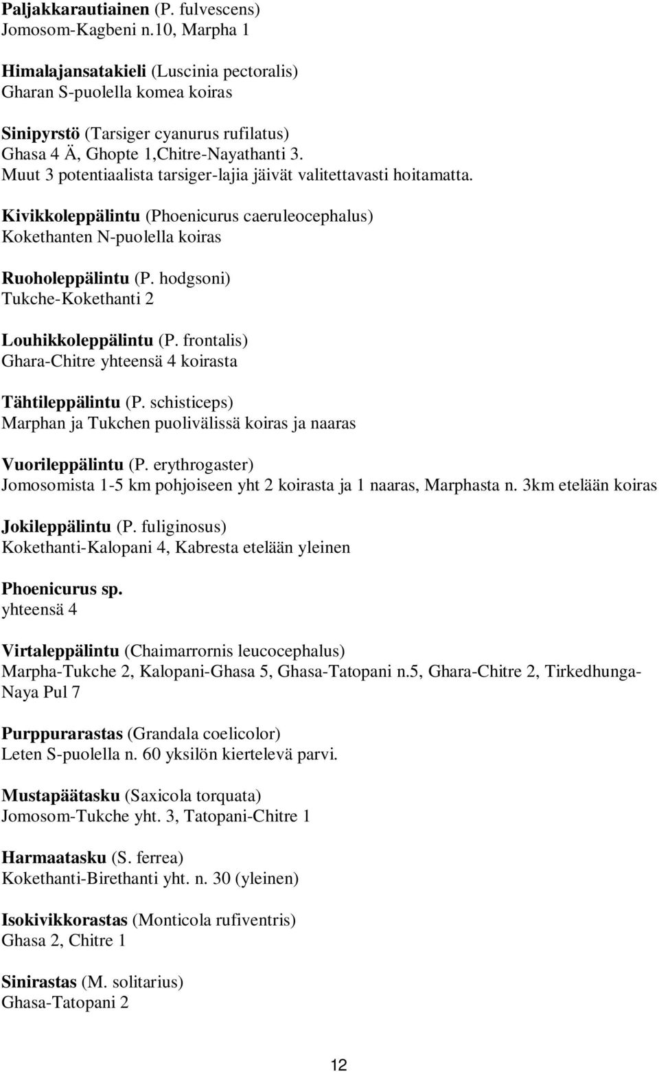 Muut 3 potentiaalista tarsiger-lajia jäivät valitettavasti hoitamatta. Kivikkoleppälintu (Phoenicurus caeruleocephalus) Kokethanten N-puolella koiras Ruoholeppälintu (P.