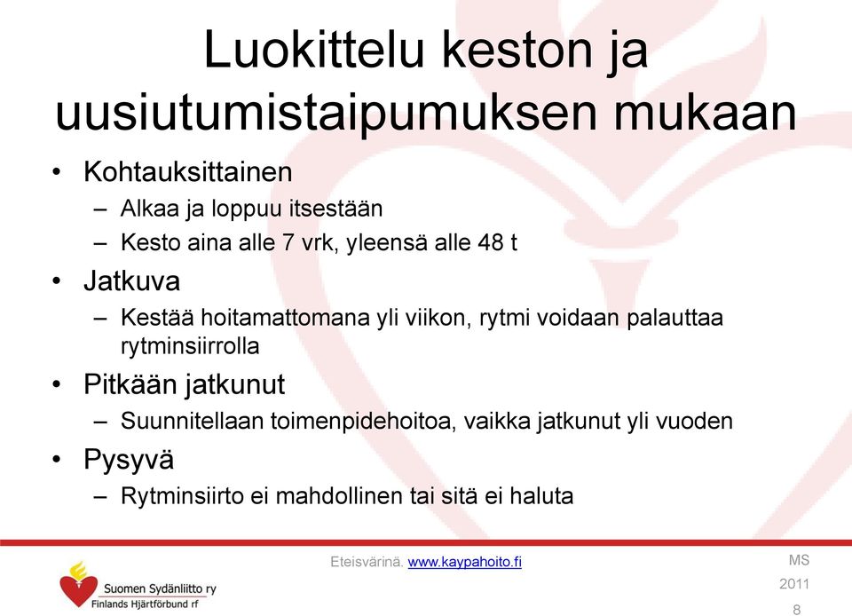 voidaan palauttaa rytminsiirrolla Pitkään jatkunut Suunnitellaan toimenpidehoitoa, vaikka