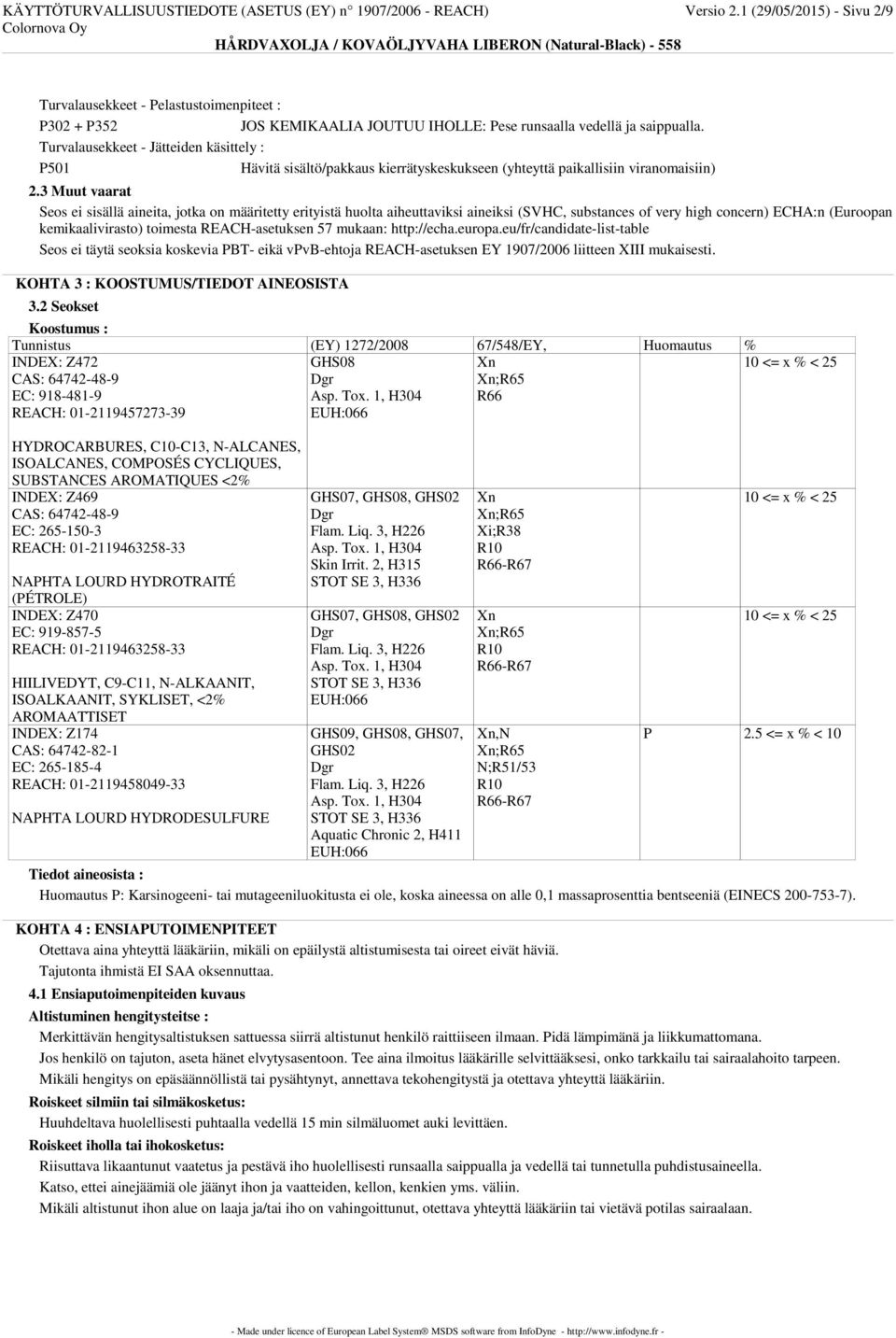 Turvalausekkeet - Jätteiden käsittely : P501 Hävitä sisältö/pakkaus kierrätyskeskukseen (yhteyttä paikallisiin viranomaisiin) 2.