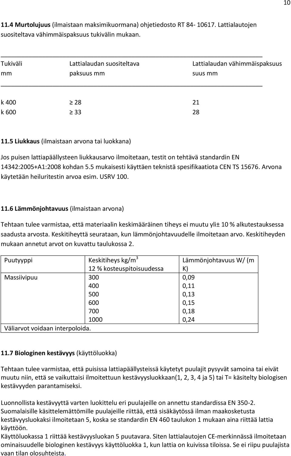 5 Liukkaus (ilmaistaan arvona tai luokkana) Jos puisen lattiapäällysteen liukkausarvo ilmoitetaan, testit on tehtävä standardin EN 14342:2005+A1:2008 kohdan 5.