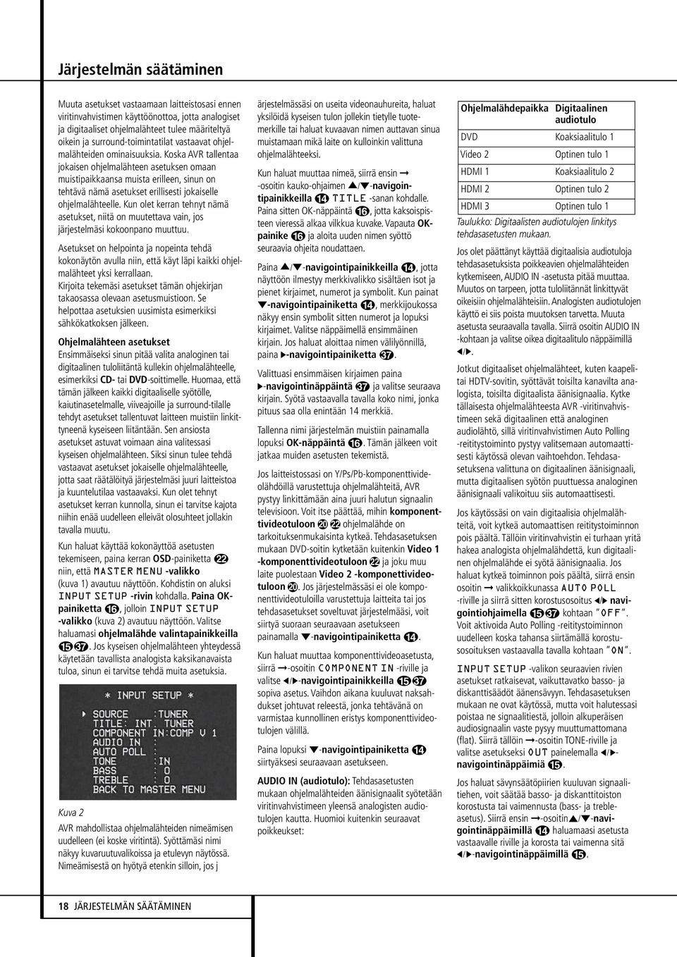 Koska AVR tallentaa jokaisen ohjelmalähteen asetuksen omaan muistipaikkaansa muista erilleen, sinun on tehtävä nämä asetukset erillisesti jokaiselle ohjelmalähteelle.