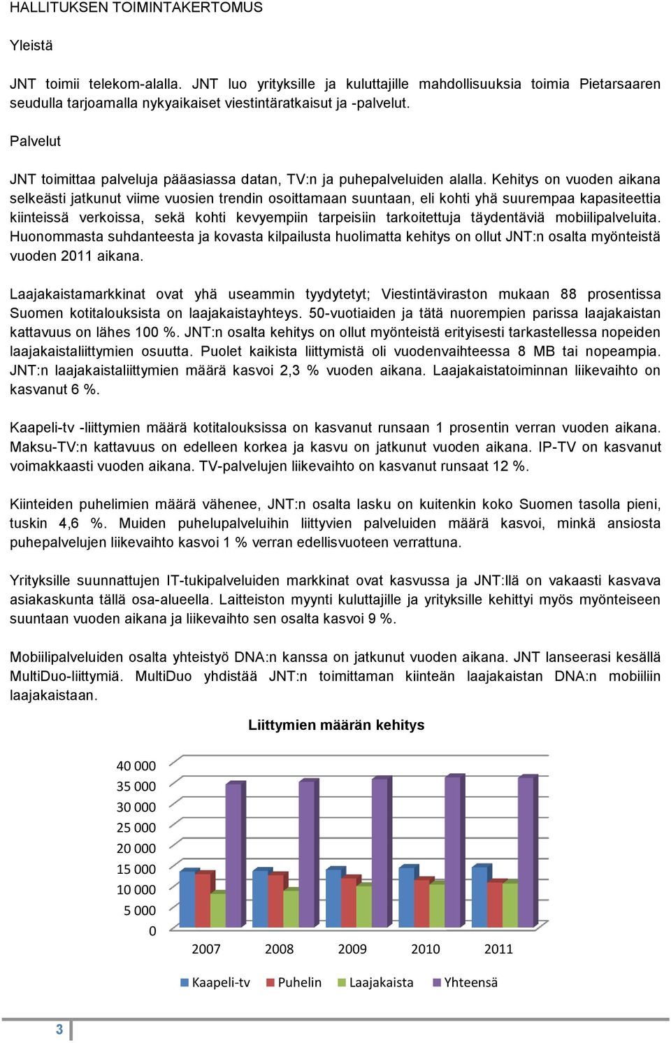 Palvelut JNT toimittaa palveluja pääasiassa datan, TV:n ja puhepalveluiden alalla.