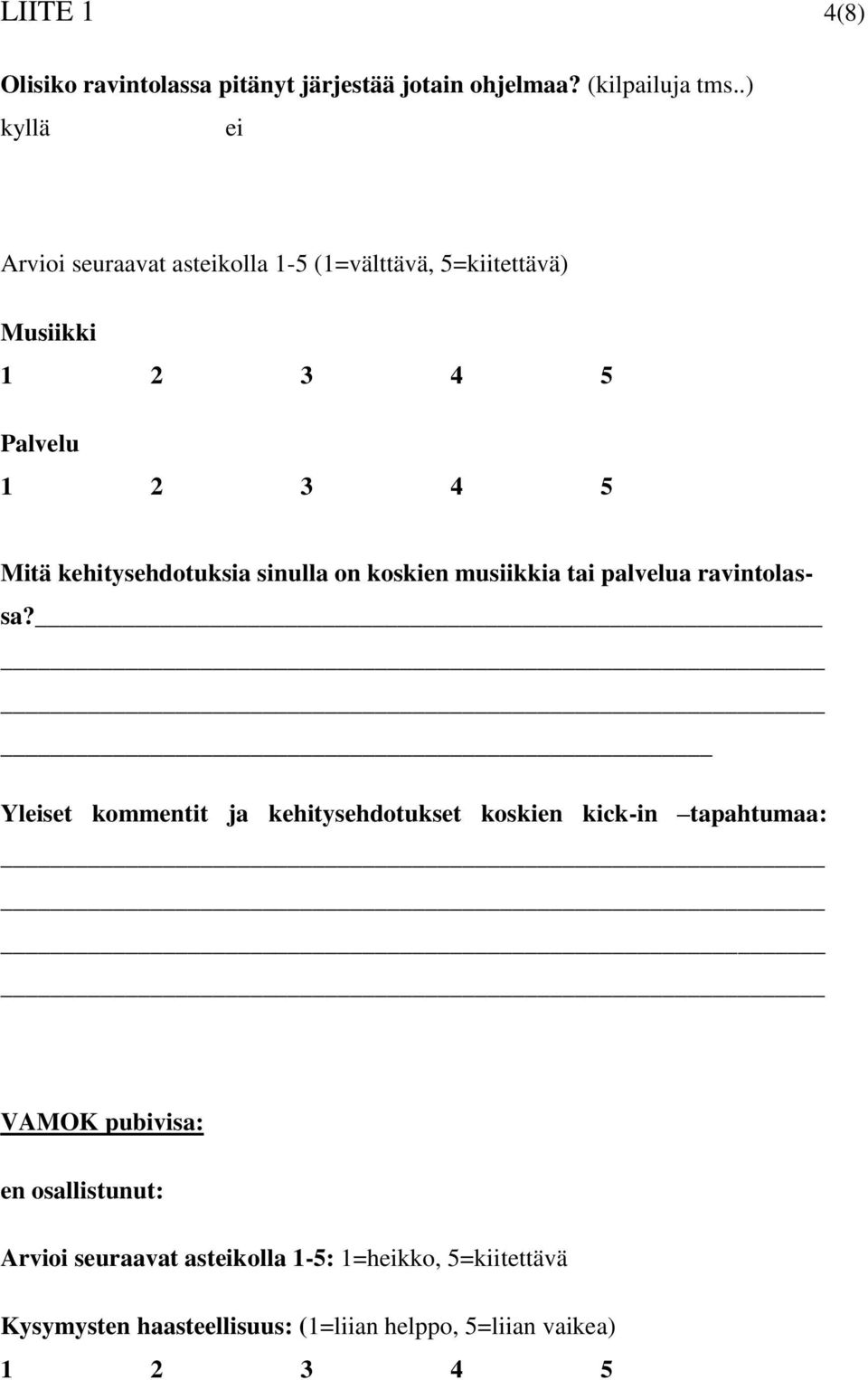sinulla on koskien musiikkia tai palvelua ravintolassa?