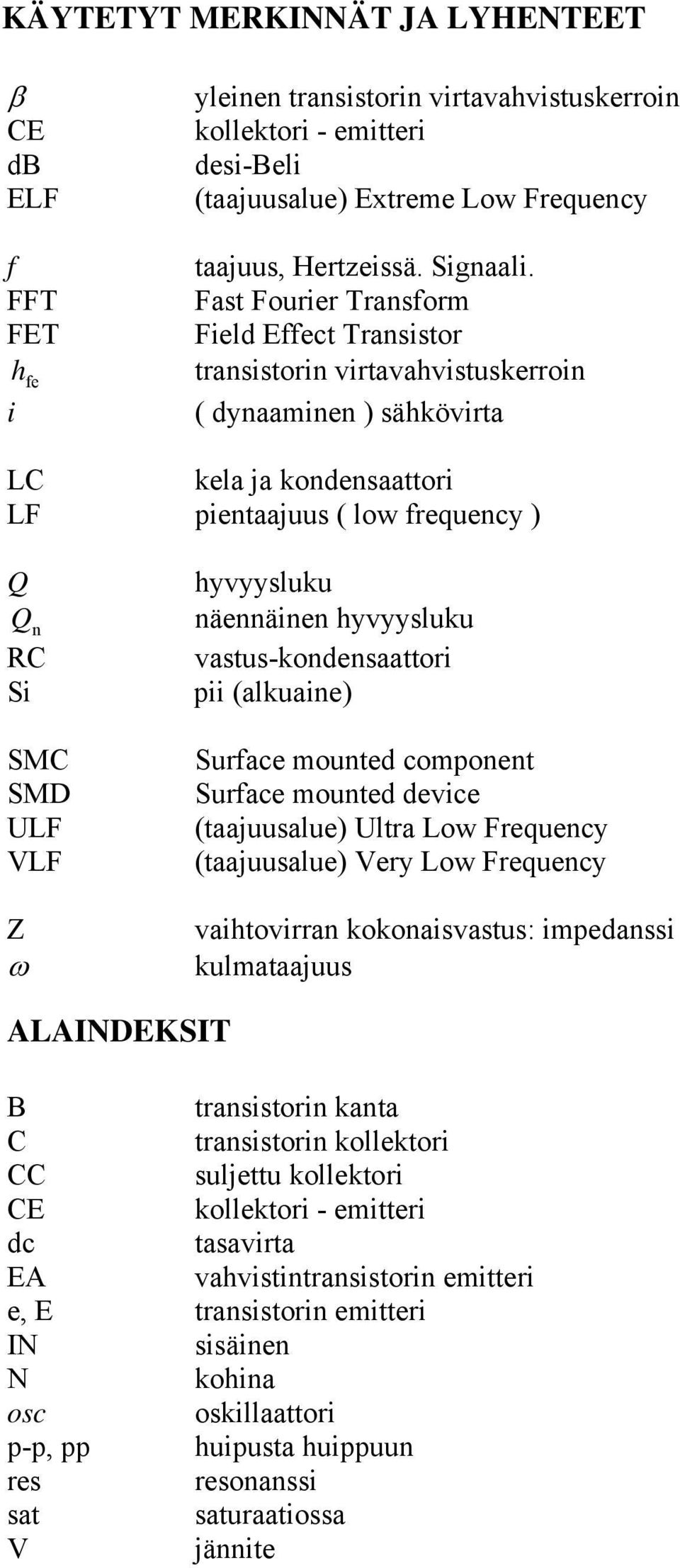 hyvyysluku näennäinen hyvyysluku vastus-kondensaattori pii (alkuaine) Surface mounted component Surface mounted device (taajuusalue) Ultra Low Frequency (taajuusalue) Very Low Frequency vaihtovirran